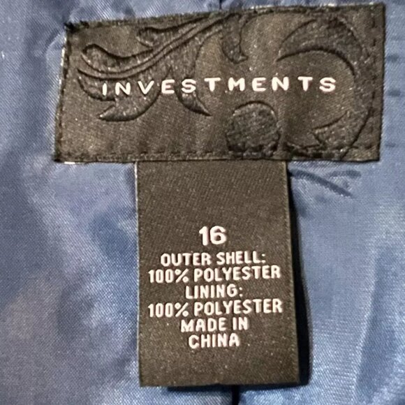 Investments. Size 16. Suede Cloth. Blue. Open Front. Lined. Jacket. LO - Picture 6 of 6